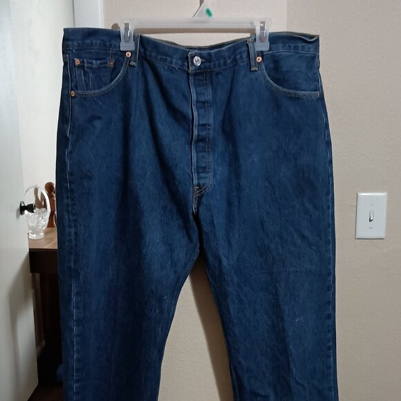 Levi Strauss 501 Blue Denim Jeans Size 46x34 Buttons Fly Straight Leg - Picture 1 of 11